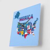 愛国的なアメリカの地図と州フラッグウォールクロック スクエア壁時計 (傾斜)