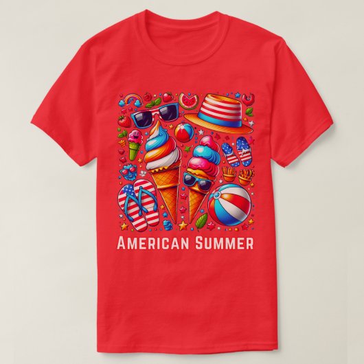愛国的なアメリカの夏の7月4日 Tシャツ (デザイン正面)