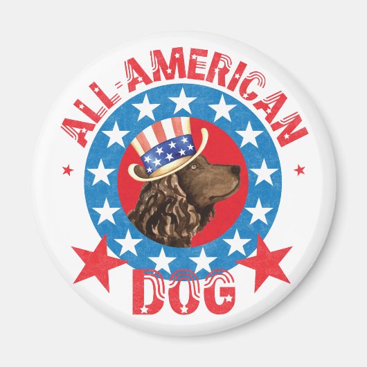 愛国的なアメリカの水スパニエル犬 マグネット (正面)