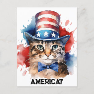 愛国的なアメリカの猫、7月4日トートバッグ ポストカード