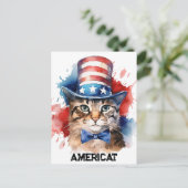 愛国的なアメリカの猫、7月4日トートバッグ ポストカード (スタンド正面)