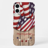 愛国的なアメリカの色の折り畳み木製スラットフェンス iPhoneケース (裏面)