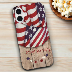 愛国的なアメリカの色の折り畳み木製スラットフェンス iPhone 16 PLUSケース