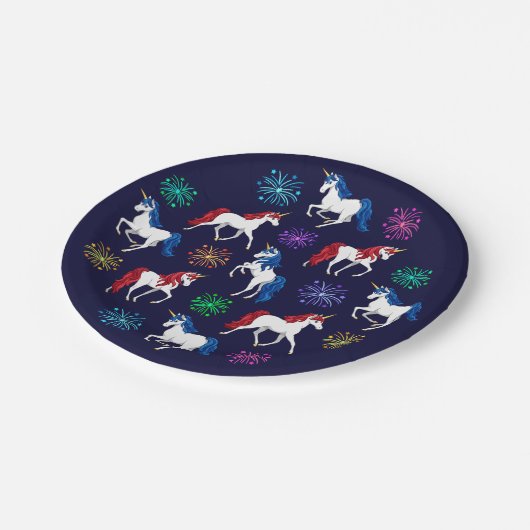 愛国的なアメリカの赤白青ユニコーン ペーパープレート (アングル)