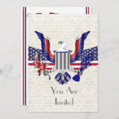 愛国的なアメリカの鷲と旗 招待状 (正面/裏面)
