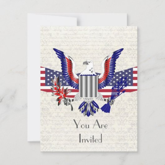 愛国的なアメリカの鷲と旗 招待状 (正面)