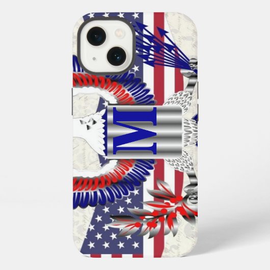 愛国的なアメリカの鷲の個人用モノグラム iPhoneケース (裏面)