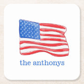 愛国的なアメリカパーソナライズされた国旗 スクエアペーパーコースター (正面)
