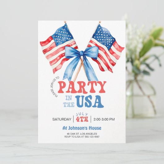 愛国的なアメリカパーティーの招待状、編集可能なパーティー 招待状 (スタンド正面)