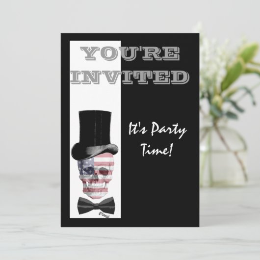 愛国的なアメリカンゴシック スチームパンク スカル 招待状 (スタンド正面)