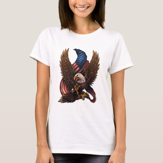 愛国的なアメリカンデザイン　鷹と国旗のTシャツ Tシャツ (正面)