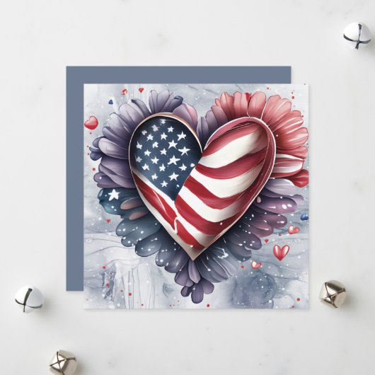 愛国的なアメリカンハートアートフラワー シーズンカード (正面/裏面インサイチュ)