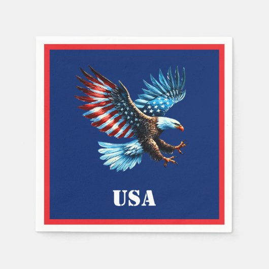 愛国的なアメリカン・イーグル赤白青 スタンダードカクテルナプキン (正面)