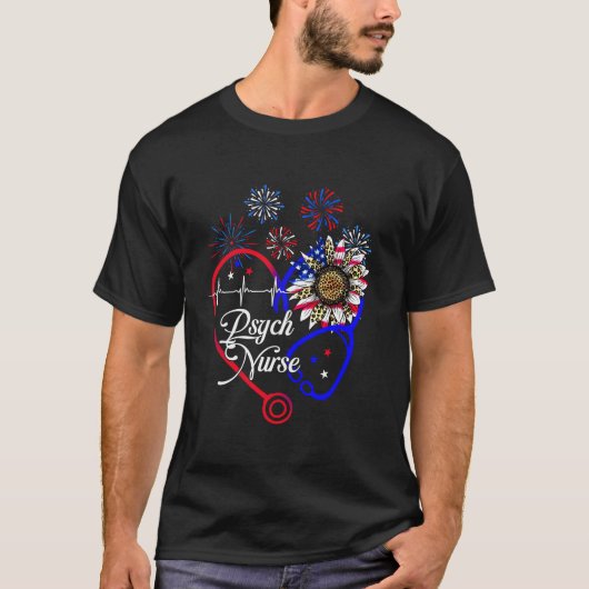 愛国的なアメリカ人の精神ナースヒマワリ4Th Of Ju Tシャツ (正面)