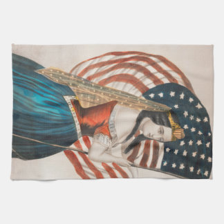 愛国的なアメリカ人女性 | アメリカ国旗 | アメリカ生誕250周年 キッチンタオル
