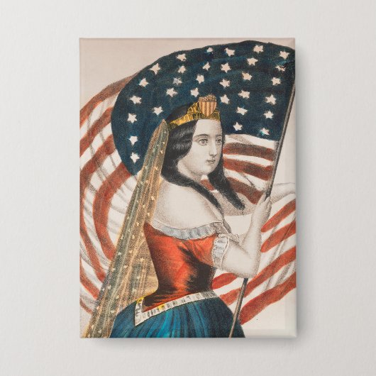 愛国的なアメリカ人女性 | アメリカ国旗 | アメリカ250周年 缶バッジ (正面)