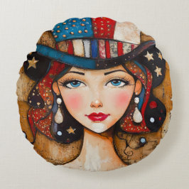 愛国的なアメリカ人女性 ラウンドクッション