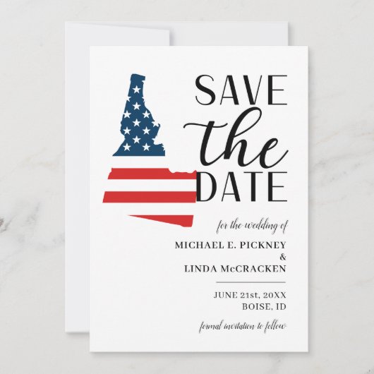 愛国的なアメリカ合衆国アイダホ州の目的地ウェディング セーブザデート (正面)