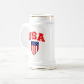愛国的なアメリカ合衆国アメリカ国旗シールド ビールジョッキ (正面左)