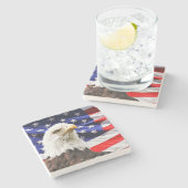 愛国的なアメリカ国旗とアメリカワシ ストーンコースター (横)