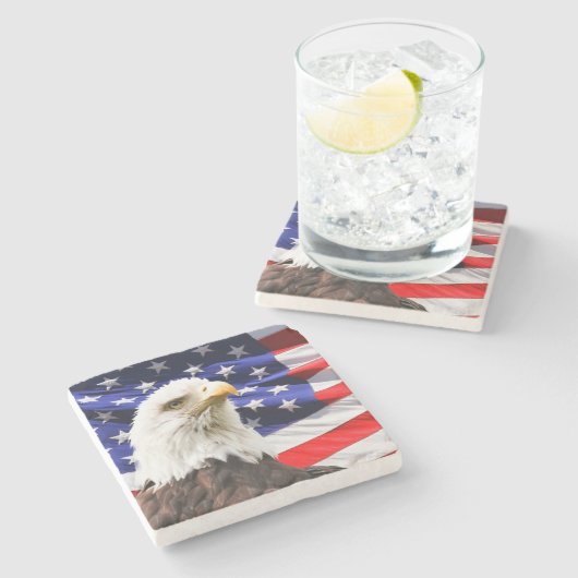 愛国的なアメリカ国旗とアメリカワシ ストーンコースター (横)
