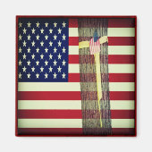 愛国的なアメリカ国旗とイエローリボンの磁石 マグネット (正面)