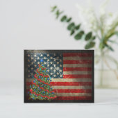 愛国的なアメリカ国旗とクリスマスツリー シーズンポストカード (スタンド正面)