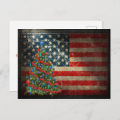 愛国的なアメリカ国旗とクリスマスツリー シーズンポストカード (正面/裏面)