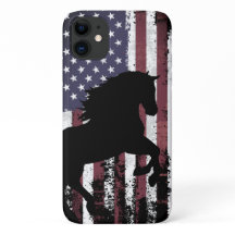 愛国的なアメリカ国旗とシルエット馬