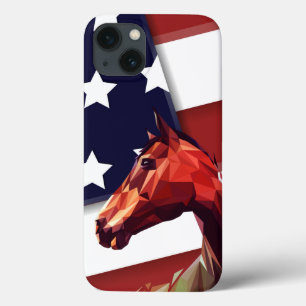 愛国的なアメリカ国旗と馬 iPhone 13ケース