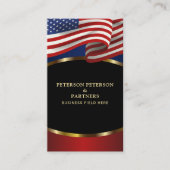 愛国的なアメリカ国旗のエレガント金ゴールドアクセント黒 名刺 (正面)