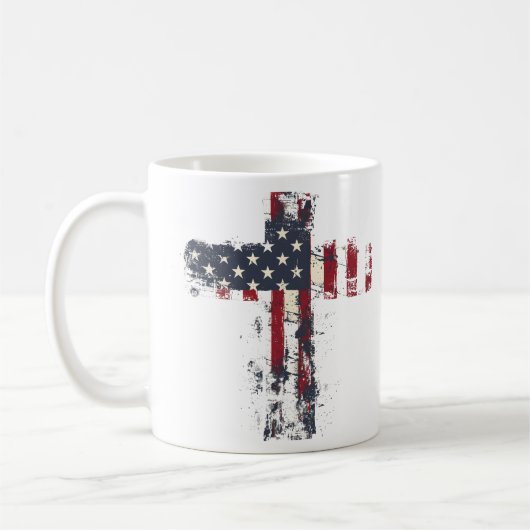 愛国的なアメリカ国旗のクロス コーヒーマグカップ (左)