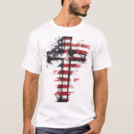 愛国的なアメリカ国旗のクロス Tシャツ