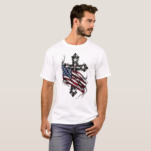 愛国的なアメリカ国旗のクロス Tシャツ (正面フル)