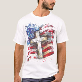 愛国的なアメリカ国旗のクロス Tシャツ