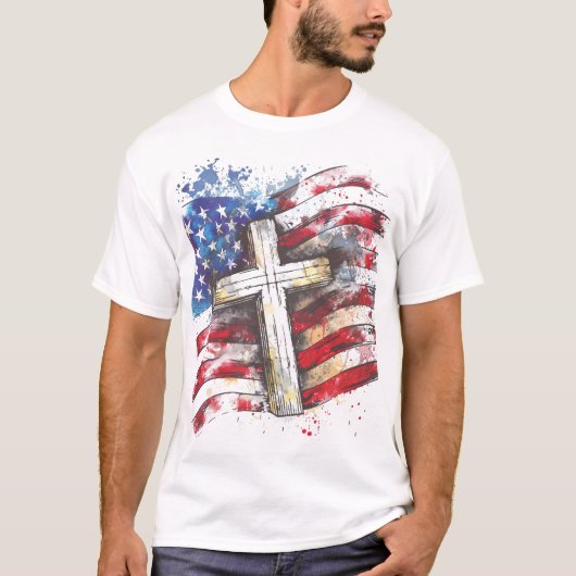 愛国的なアメリカ国旗のクロス Tシャツ (正面)