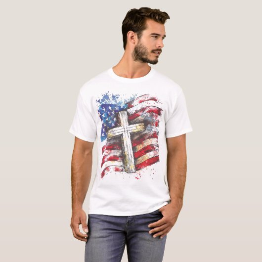 愛国的なアメリカ国旗のクロス Tシャツ (正面フル)