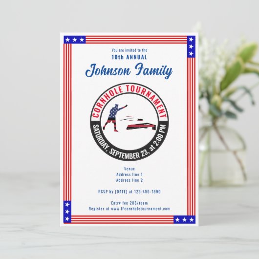愛国的なアメリカ国旗のサックトコーンホールトーナメント 招待状 (スタンド正面)