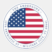 愛国的なアメリカ国旗のサークル差出人住所 ラウンドシール (正面)