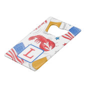 愛国的なアメリカ国旗のスターロブスタービアモノグラム クレジットカード栓抜き (裏面アングル)