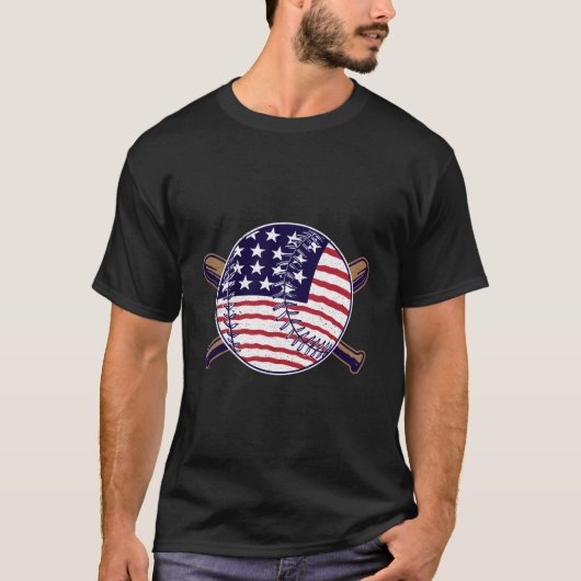 愛国的なアメリカ国旗のソフトボールグラフィック Tシャツ (正面)