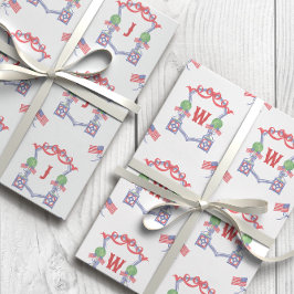 愛国的なアメリカ国旗のトピアリーモノグラムクレスト ラッピングペーパーシート