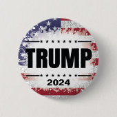 愛国的なアメリカ国旗のトランプ2024 缶バッジ (正面)