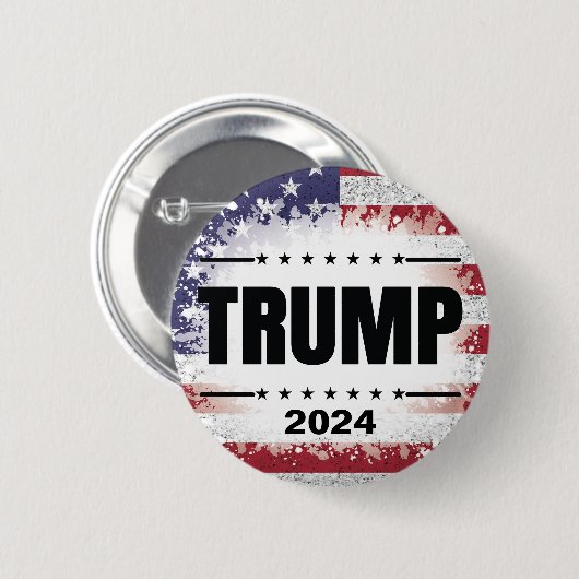 愛国的なアメリカ国旗のトランプ2024 缶バッジ (正面&裏面)