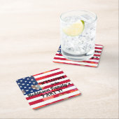 愛国的なアメリカ国旗のハートと書道文字 スクエアペーパーコースター (インサイチュ)