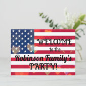 愛国的なアメリカ国旗のハートと書道文字 招待状 (スタンド正面)