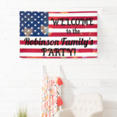 愛国的なアメリカ国旗のハートと書道文字 横断幕 (インサイチュ)