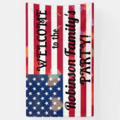 愛国的なアメリカ国旗のハートと書道文字 横断幕 (縦)