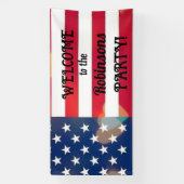 愛国的なアメリカ国旗のハートと書道文字 横断幕 (縦)