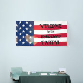 愛国的なアメリカ国旗のハートと書道文字 横断幕 (トレードショー)